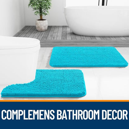OLANLY Bathroom Rugs 36x24, Extra Soft Absorbent Chenille Bath Rugs, Rubber Backing Quick Dry, Machine Washable Bath Mats for Bathroom Floor, Tub and Shower, Home Decor Accessories, Aqua Sky