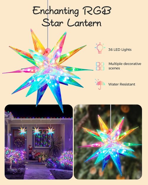 Ariceleo RGB LED Christmas Tree Topper Star - App-Controlled, USB Powered, 16.5" Decorative Multi-Color Star