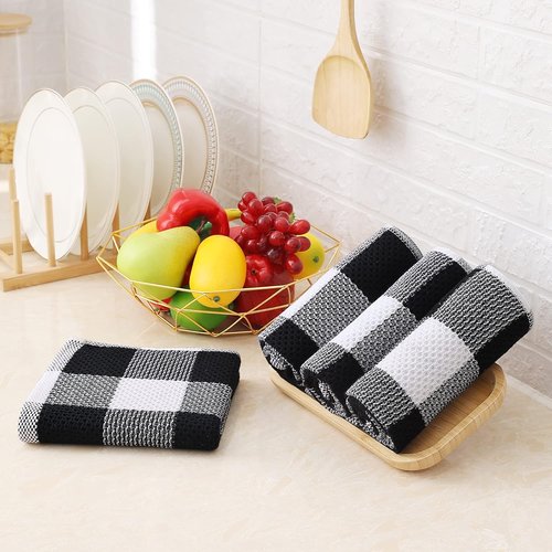 Homaxy Cotton Waffle Weave Kitchen Towels - Super Soft & Absorbent, 13 x 28 Inches | 4-Pack in White & Black