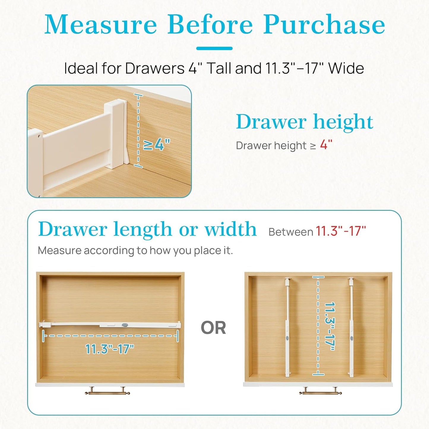Vtopmart Drawer Dividers - Adjustable 8-Pack for Clothes | Expandable 11.3"-17" Dresser Organizer