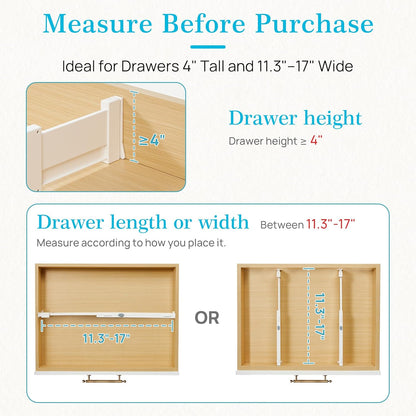 Vtopmart Drawer Dividers - Adjustable 8-Pack for Clothes | Expandable 11.3"-17" Dresser Organizer
