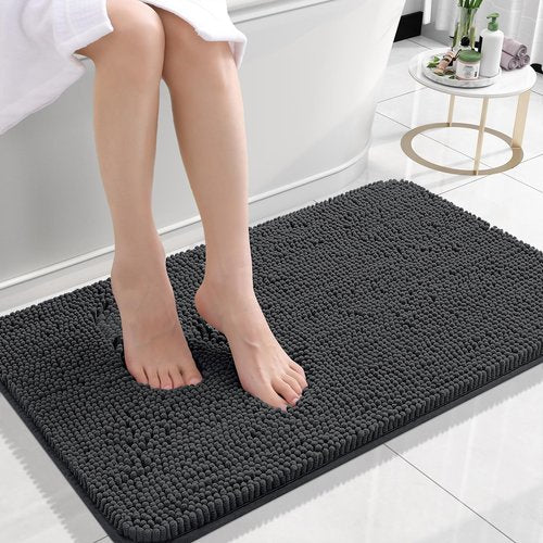 OLANLY Bathroom Rugs 24x16, Extra Soft Absorbent Chenille Bath Rugs, Rubber Backing Quick Dry, Machine Washable Bath Mats for Bathroom Floor, Tub and Shower, Home Decor Accessories, Dark Grey