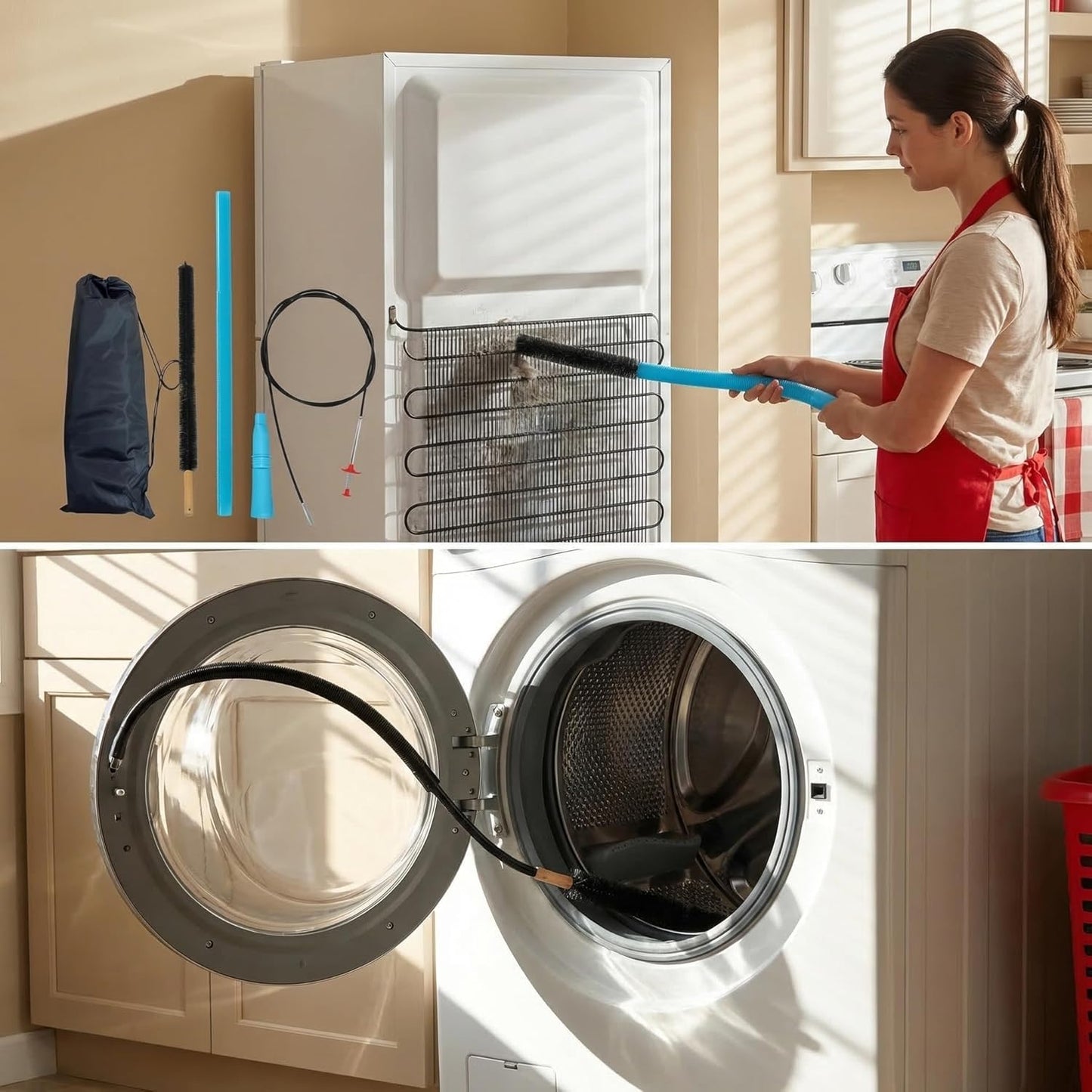 3Pcs Dryer Vent Cleaner Kit - Flexible Lint Brush & Vacuum Attachment with Storage Bag