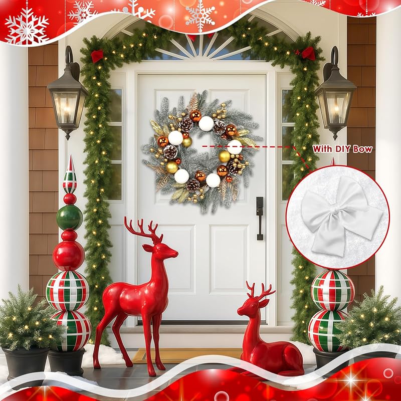 20in Christmas Front Door Wreath with Berries, Pine & Pinecones - 3rd Variation