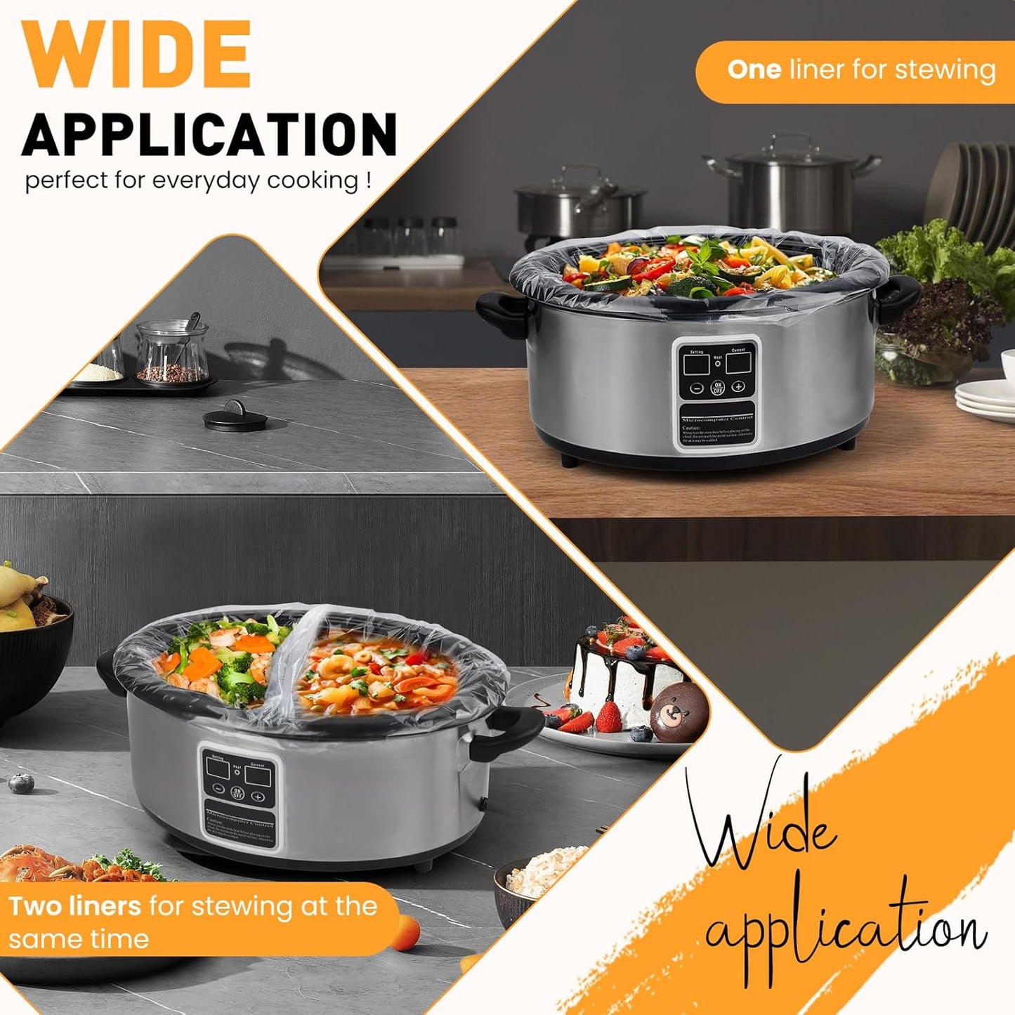 Skiennix Slow Cooker Liners - 40 Pack Disposable Cooking Bags for 3-8 Quart Pots | BPA Free, Large 13"x21" Size