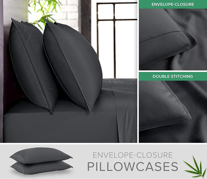 Pure Bamboo Full Bed Sheet Set - 100% Organic Viscose, Luxuriously Soft & Cooling, Charcoal Color