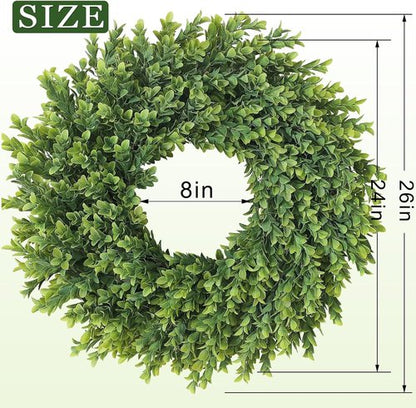 Boxwood Wreath - 26" Artificial Greenery for Front Door | Large Faux Plant Decor for Home & Outdoor