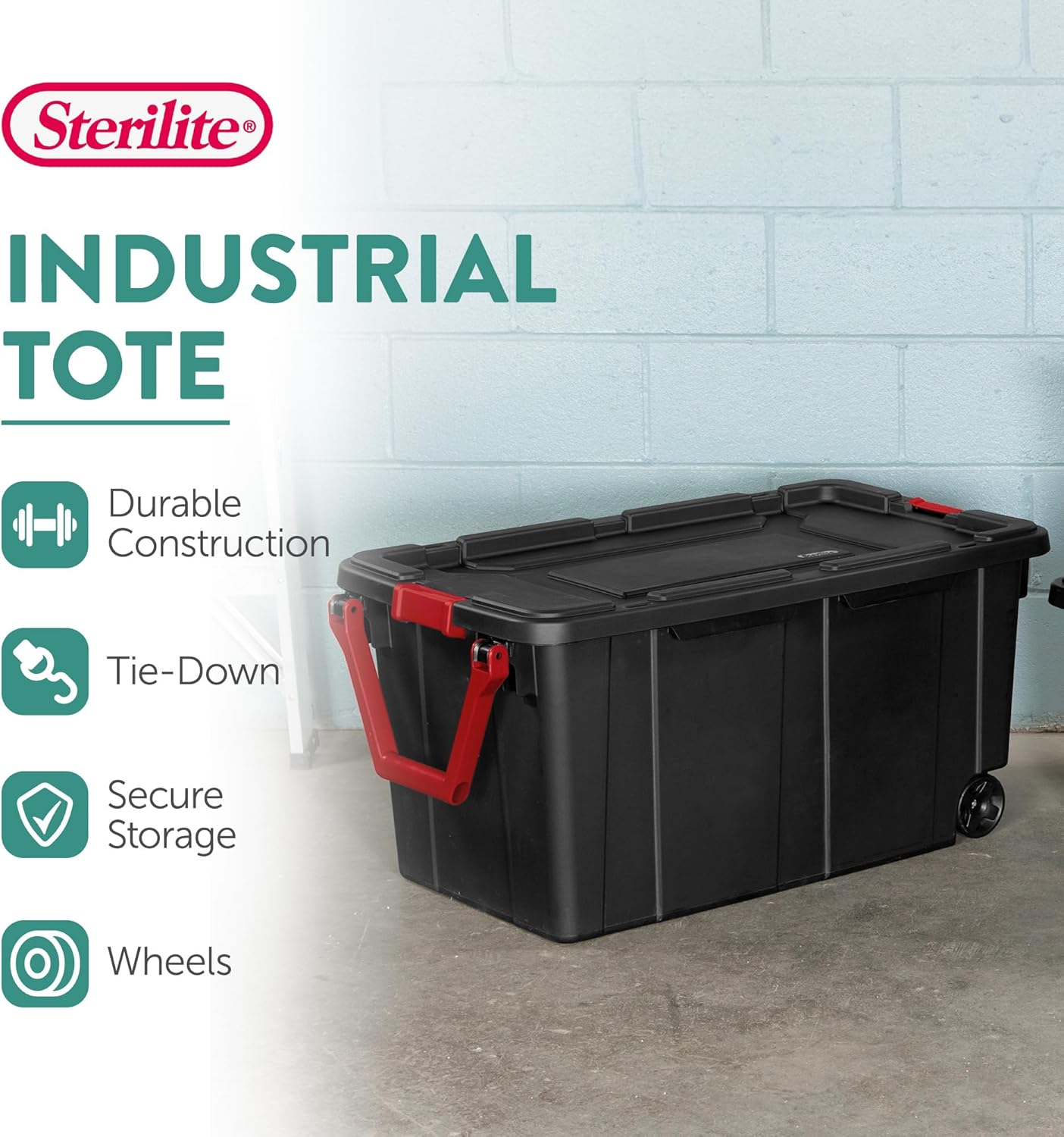 Sterilite Wheeled Tote - Durable 40 Gallon Storage Container in Black | Ideal for Organizing
