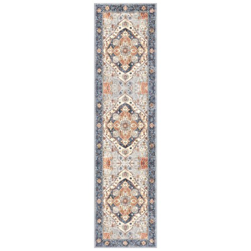 SIILOOM 2x7 Washable Runner Rug for Hallways, Ivory Blue Soft Classic Kitchen Rugs with Non-Slip, Non-Shedding Boho Rug for Hallways Entryway Bedroom Bathroom Laundry Indoor