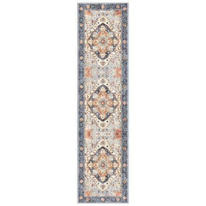SIILOOM 2x7 Washable Runner Rug for Hallways, Ivory Blue Soft Classic Kitchen Rugs with Non-Slip, Non-Shedding Boho Rug for Hallways Entryway Bedroom Bathroom Laundry Indoor