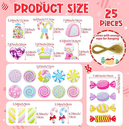 Pastel Christmas Candy Cane Ornaments Set — 25 Double-Sided Corrugated Plastic Decorations