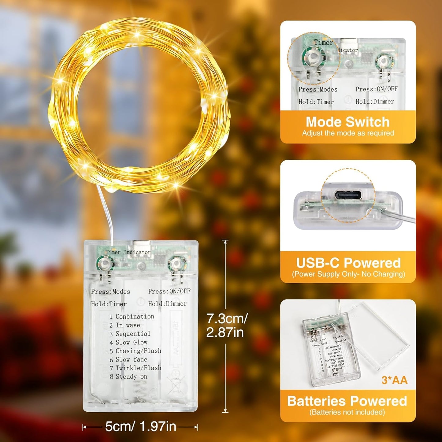 Skiennix 16FT 50 LED Fairy Lights - Battery Operated with Timer & 8 Modes | Warm White Mini String Lights for DIY Holiday Decor
