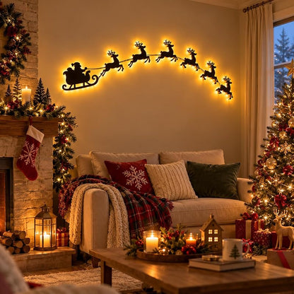 3D Light Up Wooden Reindeer Christmas Decor LED Wall Decoration - Variation A