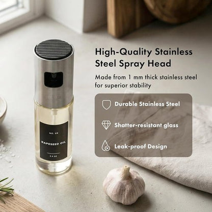 EDELHAUS Oil Sprayer Set - Stainless Steel & Glass Bottles for Healthy Cooking | 2 Pack with Silver Lids