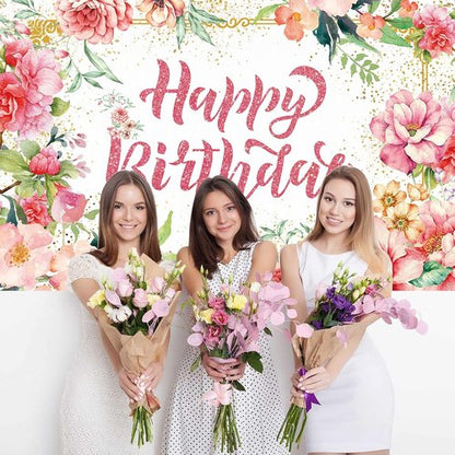 Happy Birthday Banner - Large Pink Watercolor Floral Design | Perfect for Spring Celebrations & Baby Showers