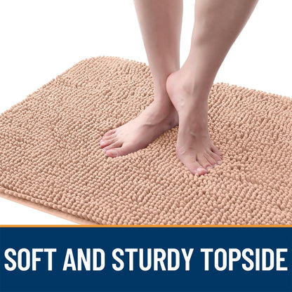 OLANLY Dog Door Mat - Absorbent Non-Slip Washable Doormat for Muddy Paws | 59x35, Quick Dry Chenille, Peach