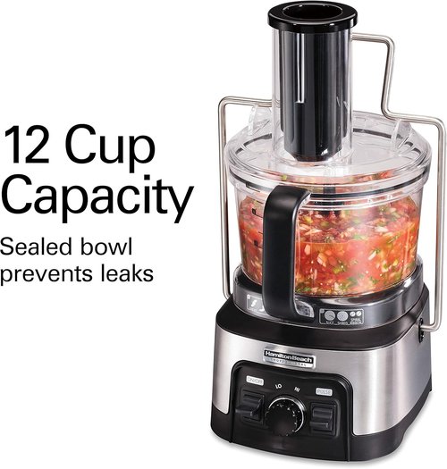 Hamilton Beach Professional Food Processor - Extra-Large 12-Cup Capacity with Veggie Spiralizer & Stainless Steel Blade - 3" Feed Chute