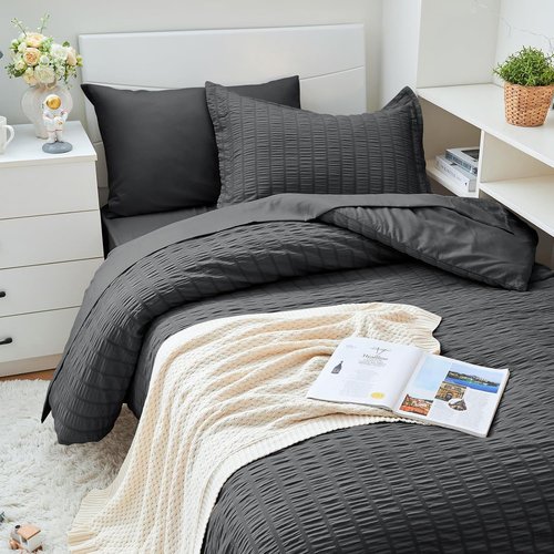 HYMOKEGE Twin XL Comforter Set - All Season Luxury 5-Piece Bedding Set in Dark Grey