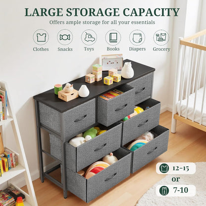Skiennix 7-Drawer Dresser - Anti-Tip Fabric Storage Organizer with Wooden Top | Gray Finish for Bedroom & Living Room