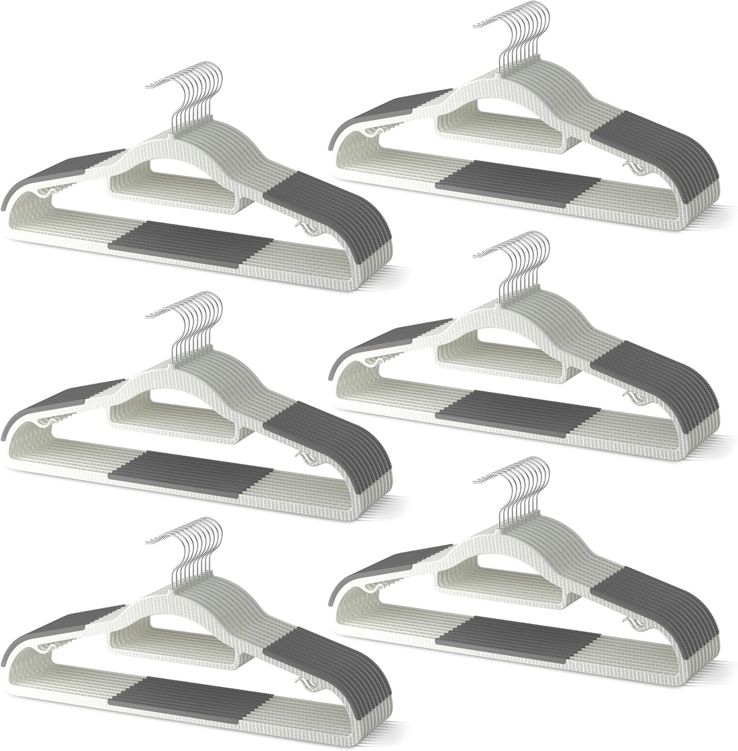 Skiennix Heavy Duty Plastic Hangers - Non-Slip Design with Rubber Pads & 360° Hook | Space-Saving Gray Closet Organizer for Shirts, Pants, and Coats - 60 Pack
