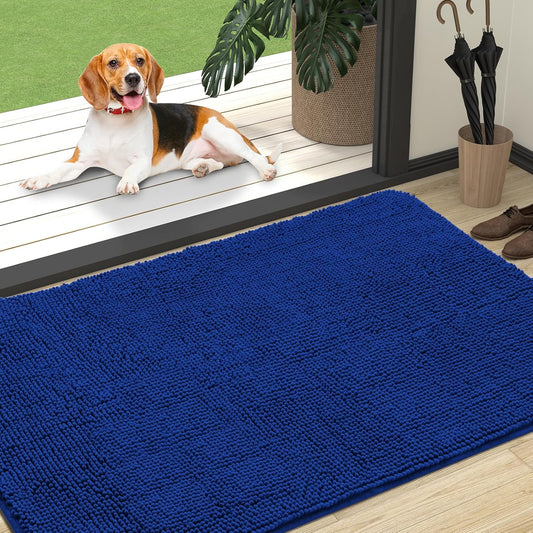 OLANLY Dog Door Mat - Absorbent Non-Slip Washable Doormat for Muddy Paws | 47x32 Royal Blue