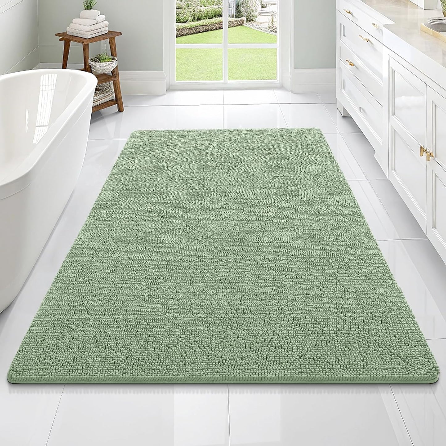 OLANLY Bathroom Rugs - Extra Soft Chenille Bath Mats | Quick Dry, Machine Washable, 70x46, Sage Green