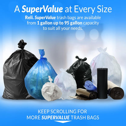 Reli. SuperValue 13 Gallon Trash Bags - 1000 Count Bulk | Tall Kitchen Can Liners | Clear Multi-Use Bags