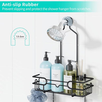 HapiRm Hanging Shower Caddy Organizer - Rustproof Bathroom Shelf with 12 Hooks & Soap Holder | Black