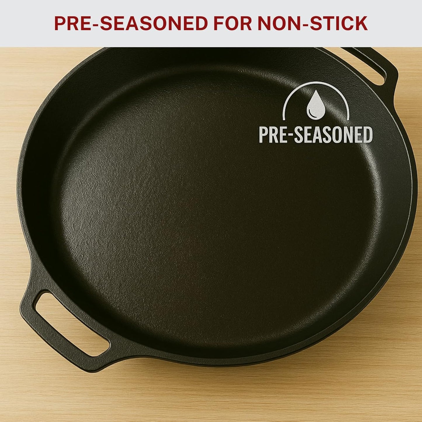 Skiennix 20-Inch Cast Iron Skillet - Pre-Seasoned Heavy Duty Pan with Dual Handles & Cleaner Scrubber | Perfect for Grill, Oven, Stove & Campfire Cooking