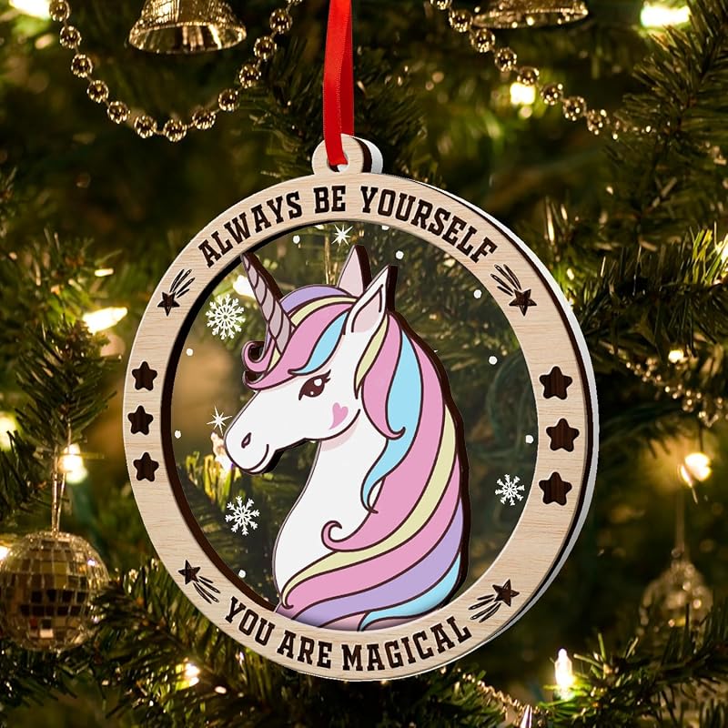 Unicorn Ornament - Unicorn Christmas Ornament 2026 | Wood Acrylic Keepsake, Gift Box Included