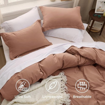 Bedsure Mocha Mousse Duvet Cover Set - Extra Soft Full Size Bedding, 3 Pieces with Zipper Closure & Pillow Shams