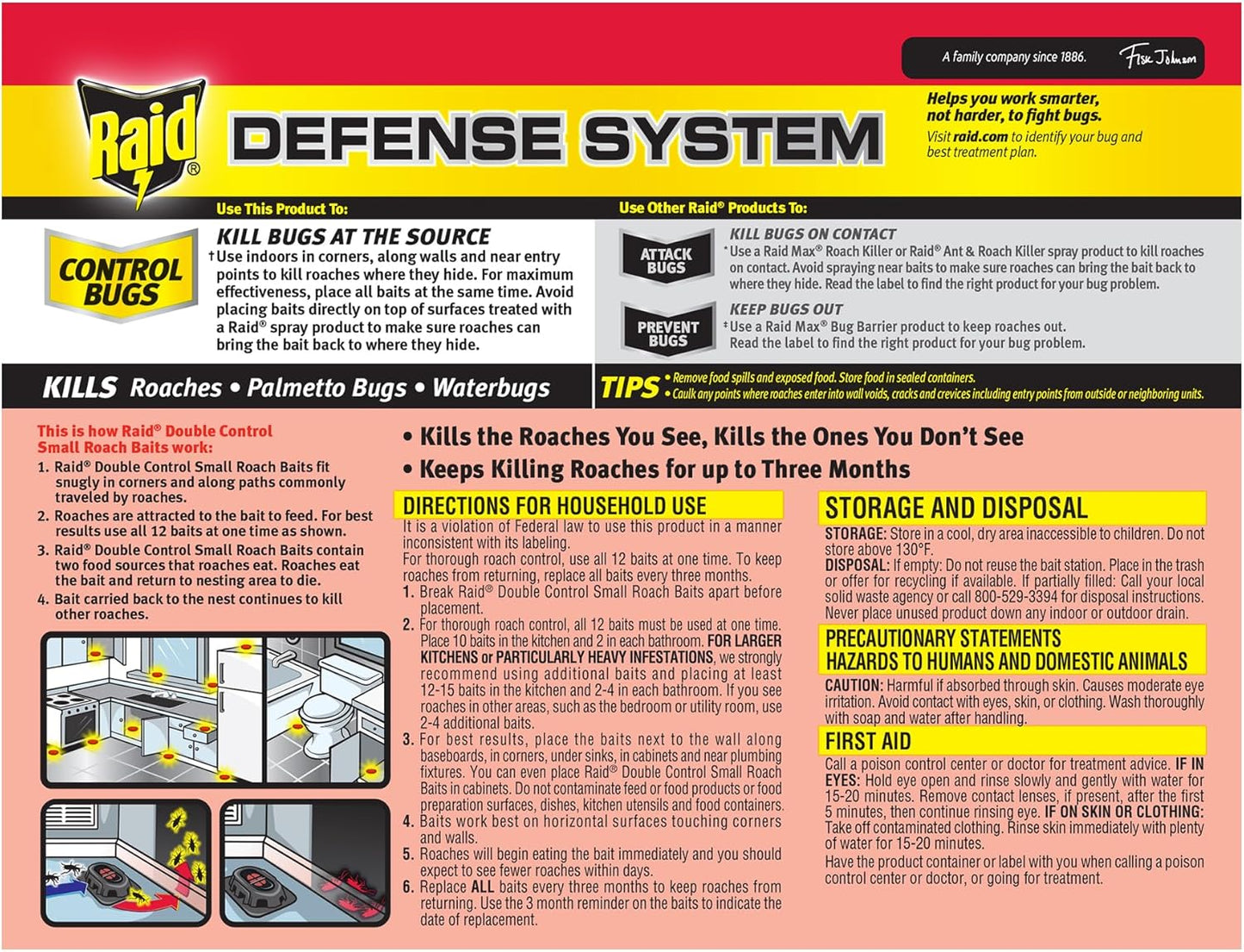 Raid Double Control Roach Baits - Child Resistant Indoor Solution | Kills Roaches for 3 Months, 12 Count