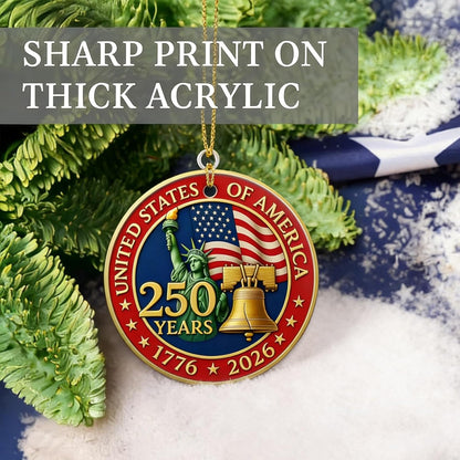 USA 250th Anniversary Ornament - 2D Acrylic Design | Patriotic Holiday Decoration Gift