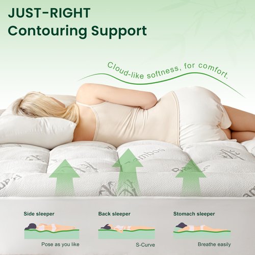 Love's cabin Queen Mattress Topper Viscose Derived from Bamboo, Thick Pillow Top Mattress Pad with Stretchable Pockets for 8"-20" Mattress, Soft Breathable Cooling Mattress Topper for Hot Sleepers