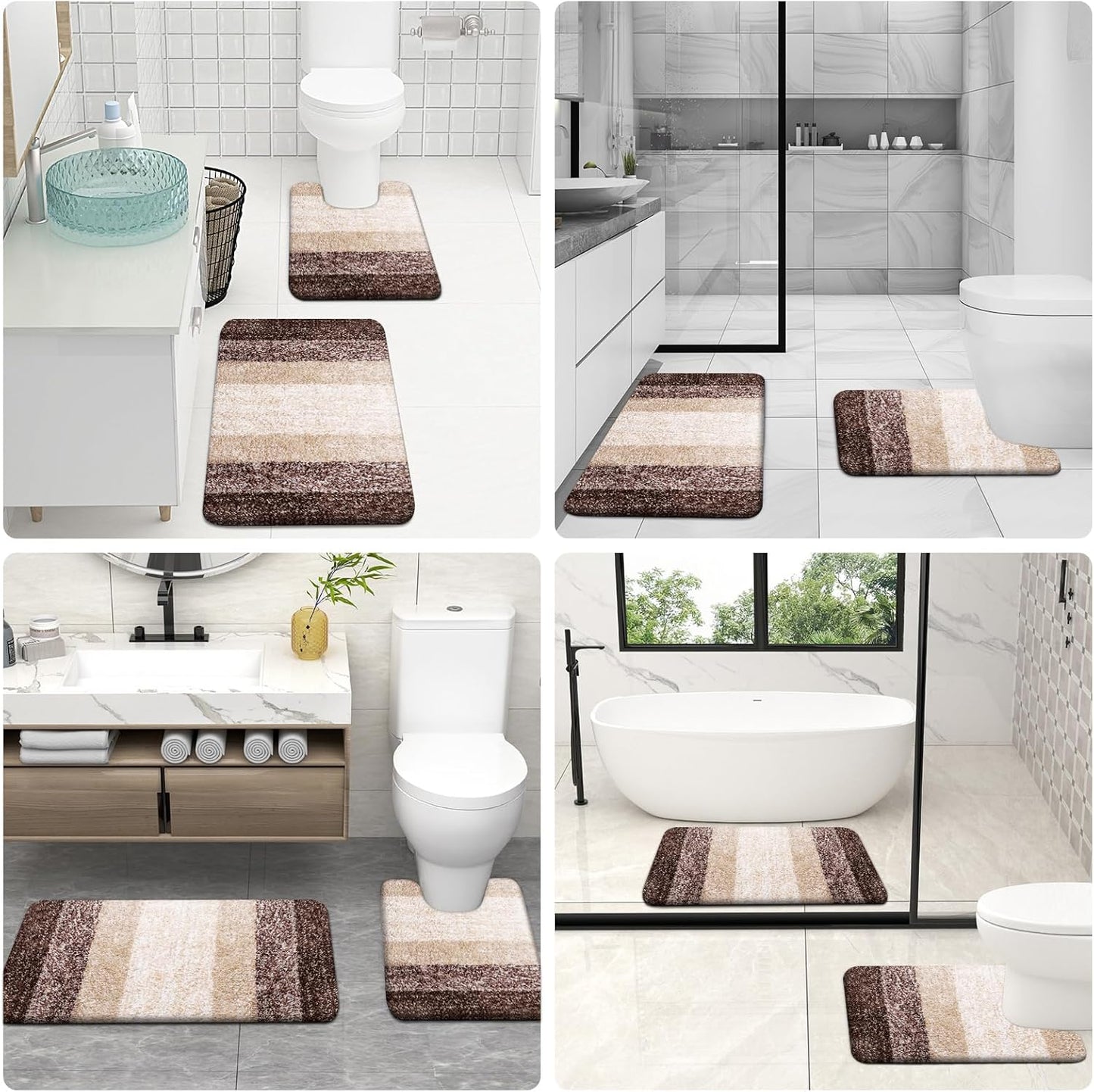 OLANLY Bathroom Rug Set - Soft Absorbent Microfiber Mats & U-Shaped Toilet Rug | Non-Slip, Machine Washable, Brown (24"x16" + 24"x20")