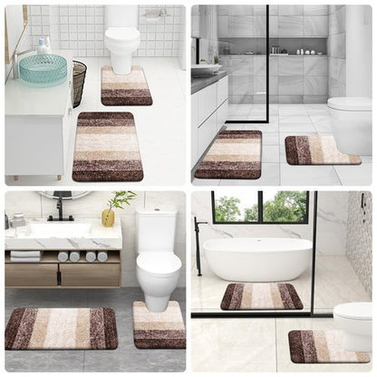 OLANLY Bathroom Rug Set 2 Piece, Soft Absorbent Microfiber Bath Rug Set, Non-Slip, Machine Wash Dry, Plush Shaggy Bath Mats for Bathroom (30"x20"+24"x16", Brown)