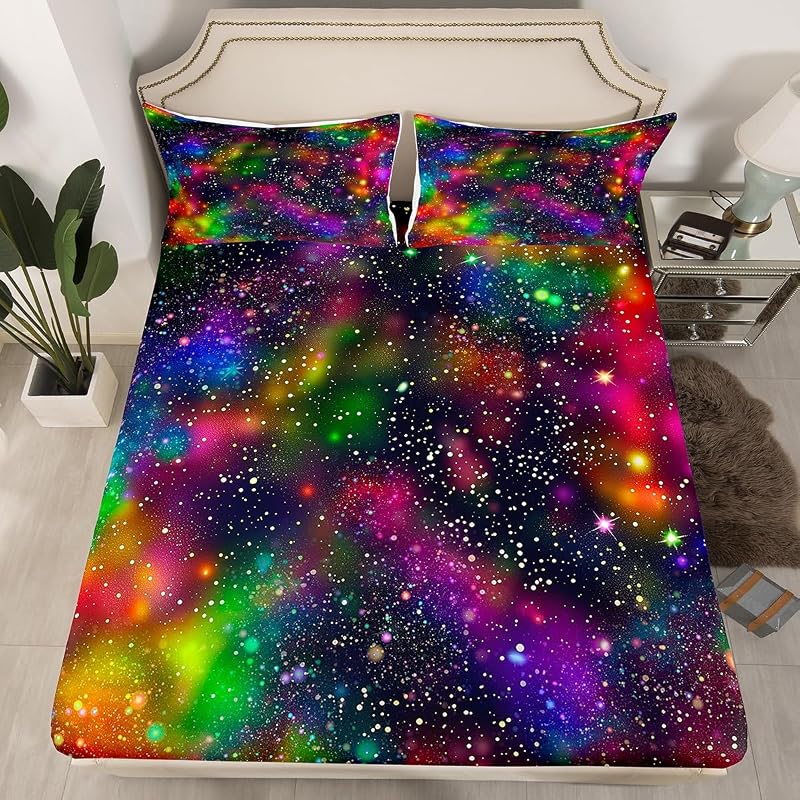 Galaxy Bed Sheet Set 4pc Full Size - Multi 3+ Full Deep Pocket Microfiber Bedding