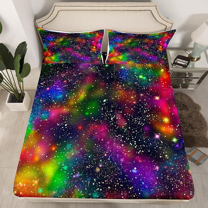 Galaxy Bed Sheet Set 4pc Full Size - Multi 3+ Full Deep Pocket Microfiber Bedding