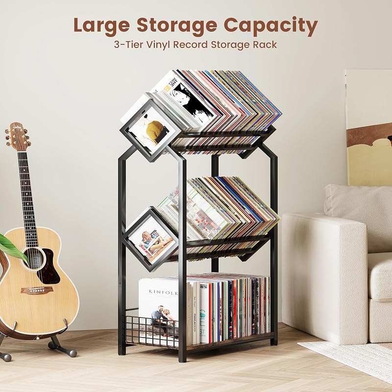 3-Tier Vinyl Record Storage Holder with Dividers — Space-Saving, 450 LP Capacity (Variation: 3-Tier)