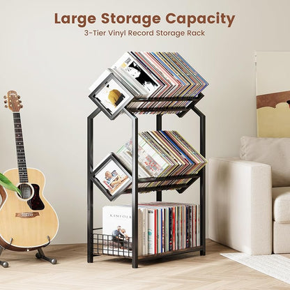 3-Tier Vinyl Record Storage Holder with Dividers — Space-Saving, 450 LP Capacity (Variation: 3-Tier)