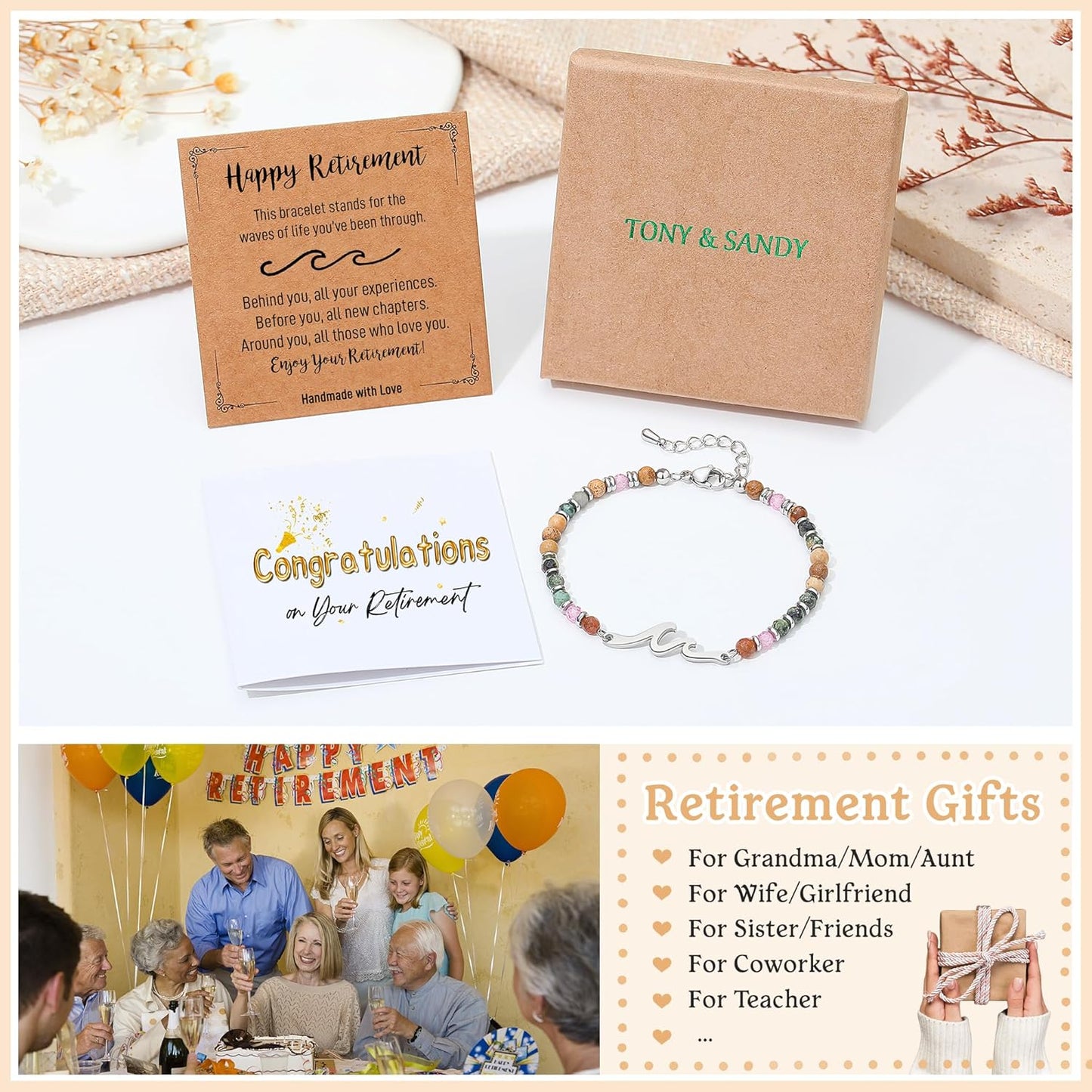 TONY & SANDY Friend Gifts for Women, Unique Birthday Gifts for Women, Sister Gift from Sister, Wave Bracelet, Christmas Easter Mother's Day Gift for Her, Bestie Friendship Bracelets