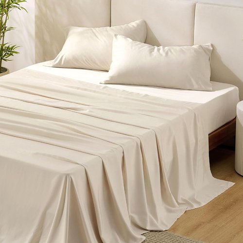 Bedsure Cooling California King Sheet Set - Breathable & Soft Rayon from Bamboo, Deep Pocket, Light Beige