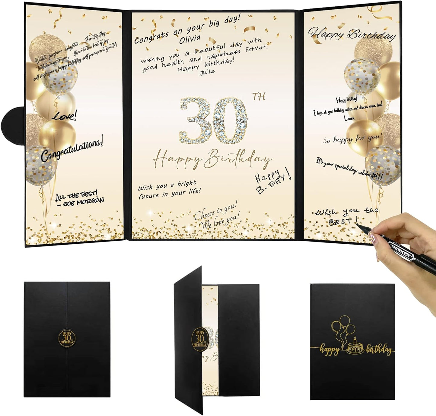 DARUNAXY 30th Birthday Party Decorations - Alternative Signature Guest Book for Men & Women | Black & Gold Design