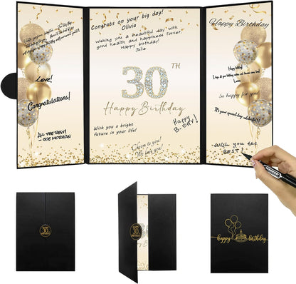 DARUNAXY 30th Birthday Party Decorations - Alternative Signature Guest Book for Men & Women | Black & Gold Design