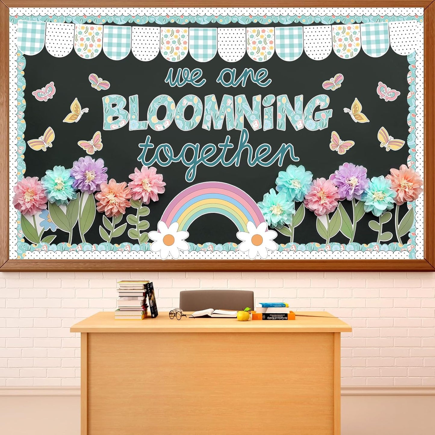 Regine Switzerland Flower Bulletin Board Set - 3D Tissue Paper Pompoms & Butterfly Cutouts for Classroom Decor