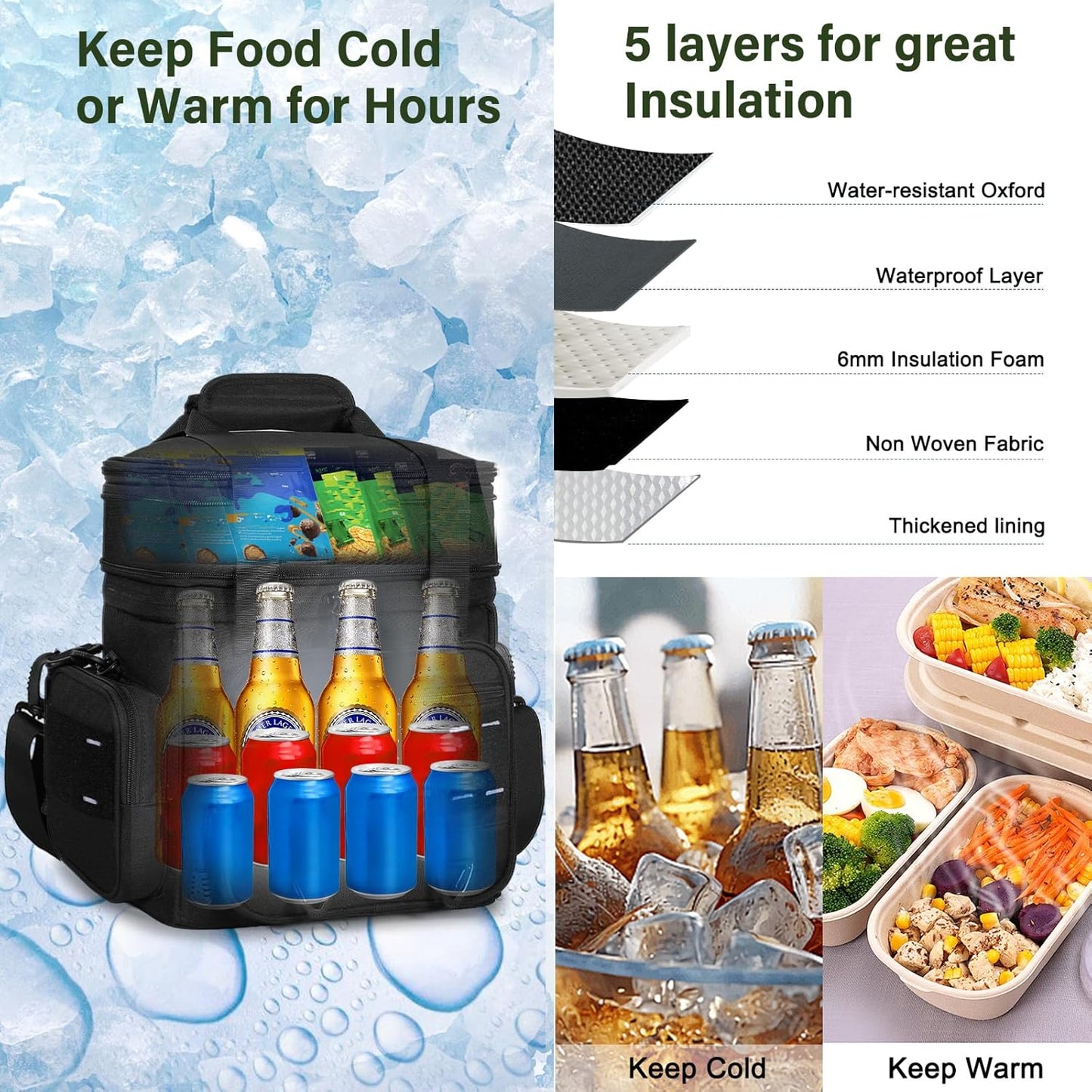 TENKIST Tactical Lunch Box - Large Insulated Cooler Bag | Heavy-Duty Leakproof Design, 16L, Black