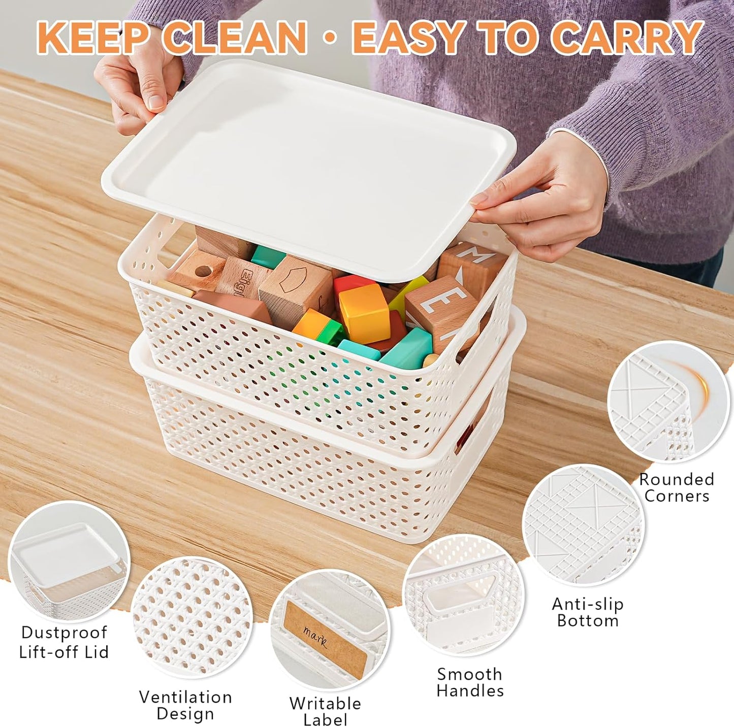 Skiennix 10-Pack Stackable Plastic Storage Bins with Lids - Versatile Organizers for Home & Craft Rooms
