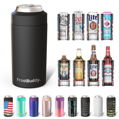 Frost Buddy Universal Can Cooler - Fits all - Stainless Steel Can Cooler for 12 oz & 16 oz Regular or Slim Cans & Bottles - Stainless Steel