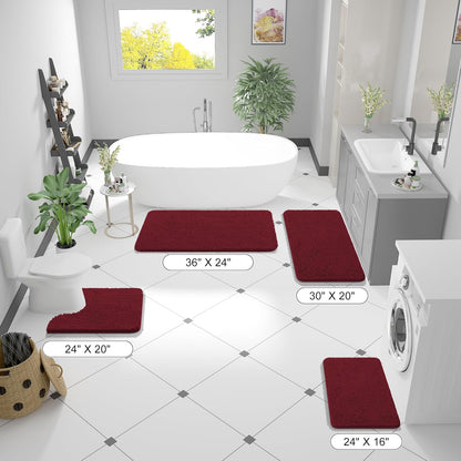 OLANLY Bathroom Runner Rugs - Soft Absorbent Chenille with Rubber Backing | 59x20 Inches, Burgundy