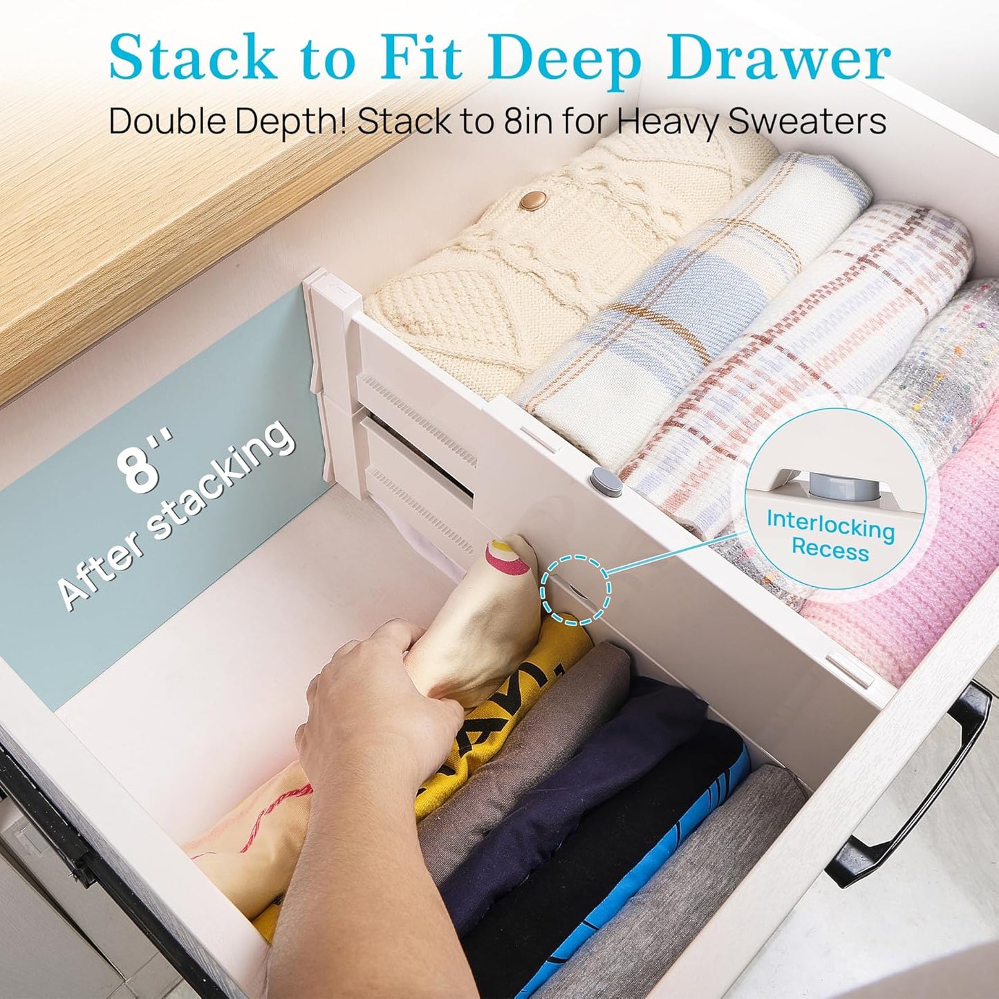 Vtopmart Drawer Dividers - Adjustable 8-Pack for Clothes | Expandable 11.3"-17" Dresser Organizer